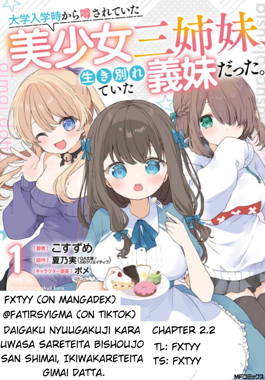 Daigaku Nyuugakuji Kara Uwasa Sareteita Bishoujo San Shimai, Ikiwakareteita Gimai Datta. Chapter 02.2 Gambar 1