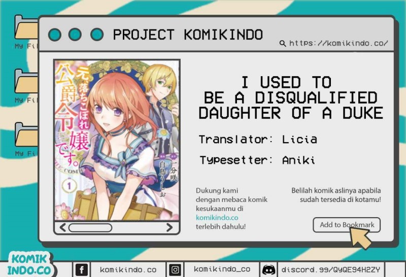 I Used to be a Disqualified Daughter of the Duke (Moto, Ochikobore Koushaku Reijou desu) Chapter 01.1 Gambar 1