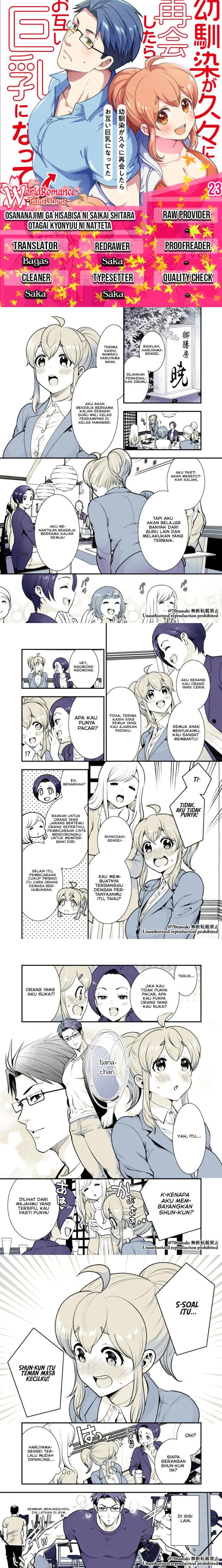 Osananajimi ga Hisabisa ni Saikai Shitara Otagai Kyonyuu ni Natteta Chapter 23 Gambar 1